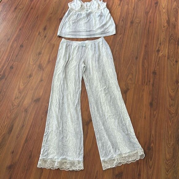 Eberjey sage soft cream purple lace top two-piece pajama set S - Picture 1 of 7